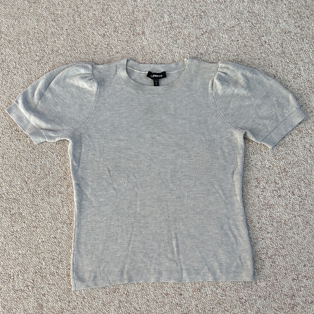 Express Light Gray Puff Sleeve Top